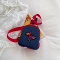 Marsupio bimbo dinosauro in tela rosso blu con toppa ricamata di pterosauro viola - Rosso con dinosauro rosso