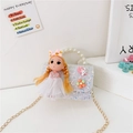 Silver sequin girl handbag with pearl handle, doll decor and gold chain strap - Little Girl White