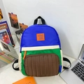 Toddler canvas backpack in blue and green color block with Happy Rabbit pattern - Large / Blue