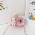 Pink sequin girls' handbag featuring a white ballet bunny doll and pearl handle strap - Little Rabbit Rose Pink