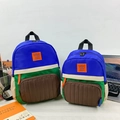 Kids color-block canvas backpacks in large and small sizes with Happy Rabbit label - Small / Blue