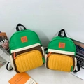 Green and brown contrast color canvas backpack for kids featuring Happy Rabbit logo - Small / Green