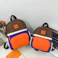 Contrast color canvas backpack set in brown and blue with Happy Rabbit patch for kids - Small / Brown