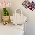 Mini white pebble leather basket handbag for girls with gold hardware and strap - Off White