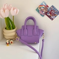 Purple mini girl's litchi leather basket bag with dual handles and shoulder strap - Purple