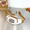 White waist bag for kids with DOD logo and brown adjustable strap in a lifestyle setting - White and Yellow