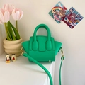 Mini vibrant green leather basket bag for girls with detachable strap and top handle - Green