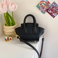Mini black lychee texture handbag for girls with gold hardware and shoulder strap - Black