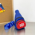 Kid fashion chest bag in blue and red PU leather with white DOD lettering detail - Royal Blue