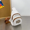 Kids fashion PU leather chest bag in white and brown with DOD print and dual zippers - Brown
