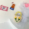 Kinder-Strohhandtasche in Beige mit Sonnenblumen-Dekor und gelben Tragegriffen - Gelb