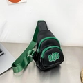 Kids black PU leather crossbody bag with green DOD lettering and sporty green straps - Black