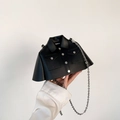 Unique black jacket-shaped mini crossbody bag with silver chain strap and matte finish - Black