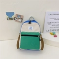 Lightweight color-block canvas backpack for kids featuring a green pocket and bunny logo - Small / Green and White