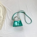 Metallic green mini handbag with pearl and heart handle, crossbody chain for girls - Green