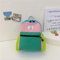 Kids lightweight canvas backpack with color-blocking design in pink, blue and green - Small / Green-Pink Color Block