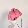 Creative pink shirt-style crossbody bag with metal chain strap and button detail - Pink