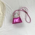 Mini magenta metallic purse with heart pearl chain handle and crossbody strap - Rose Red