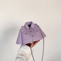 Lavender jacket-shaped crossbody bag with silver buttons and fine metal chain strap - Purple