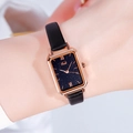 Elegant rose gold rectangular watch with blue starry dial and black leather strap for women - Rose Gold Case Black Dial Black Strap