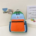Kids lightweight color-block canvas backpack with green and blue panels and a rabbit label - Small / Orange/Blue