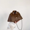 Creative brown jacket-style leather crossbody bag with silver chain strap for women - Brown