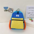 Kids color-block canvas backpack in blue and yellow with cute bunny logo patch - Small / Yellow Blue Block