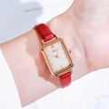 Gedi elegant women's watch with red leather strap and gold rectangular quartz dial - Rose Gold Case White Dial Red Strap