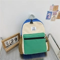 Sac à dos léger en toile pour enfants avec design colorblock bleu et vert vif - Grand / Vert et Blanc