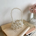 Elegante mini handtas voor meisjes van witte handgeweven parels met kralen handvat - Handtas Stijl