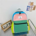 Sac à dos enfant en toile rose et bleu avec logo lapin mignon sur support métal - Grand / Color Block Vert-Rose