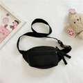 Minimalist black canvas waist bag for kids with adjustable strap and dual zipper closure - Black