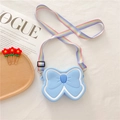 Light blue silicone bow crossbody bag for girls with adjustable rainbow strap - Blue Bowknot