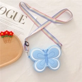Cute light blue butterfly silicone crossbody bag with colorful rainbow stripe strap - Butterfly Blue