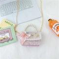 Mini sac bandoulière en tweed rose à paillettes pour fille avec anse en perles - Style 2 Rose