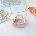 Borsa rosa in tweed per bambine con manico di perle e ciondolo a coniglietto - Stile 1 / Rosa