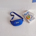 Royal blue canvas crossbody bag for boys featuring white letter patch and adjustable strap - Blue
