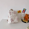 Sac à dos enfant en toile blanc cassé avec motifs oursons roses et poche zippée avant - Grand