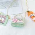 Groene tweed mini crossbody tas met roze bloem en parel handvat voor meisjes - Stijl 1 Groen