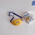 Bright yellow canvas crossbody waist bag for kids with blue adjustable strap and logo - Yellow