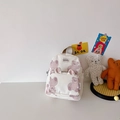 Sac à dos enfant mignon en toile blanc cassé avec motif ours rose et poche avant - Petit