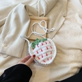 Handmade crochet strawberry crossbody bag in white and pink for kids and girls - White