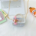Mini borsa azzurra con paillettes da bambina con manico di perle e ciondolo a coniglio - Stile 1 / Blu