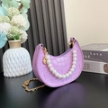 Mini borsa a tracolla viola per bambina con trama coccodrillo e manico di perle - Con Manico / Viola