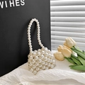 Mini bolso de perlas para niñas con elegante diseño de corazón y correa de cuentas - Bolso de mano de perlas grandes