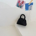 Schwarze Mini-Muschel-Handtasche für Mädchen mit Litschi-Textur und Doppelgriffen - Schwarz