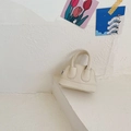 Mini white shell-shaped tote bag for girls in litchi grain leather texture - White