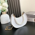 White faux crocodile skin mini handbag for kids with pearl handle and golden chain - With Handle / White