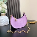 Chic lavender purple crocodile pattern mini crescent bag with gold chain strap for girls - Without Handle / Purple