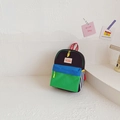 Kids color-block canvas backpack in blue and green with a red handle for toddlers - Black